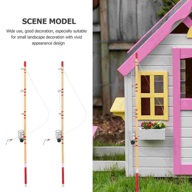 Pole Rod Miniature Mini Dollhouse Toys Model House Accessories Cake Decor Topper Game Toy Decoration Poles Fisherman Learning