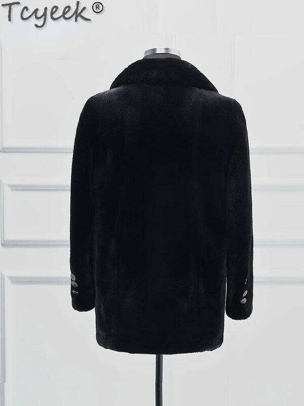 Tcyeek-Casaco de pele de vison real masculino, casaco quente, roupa masculina, preto, natural, inverno, 9XL