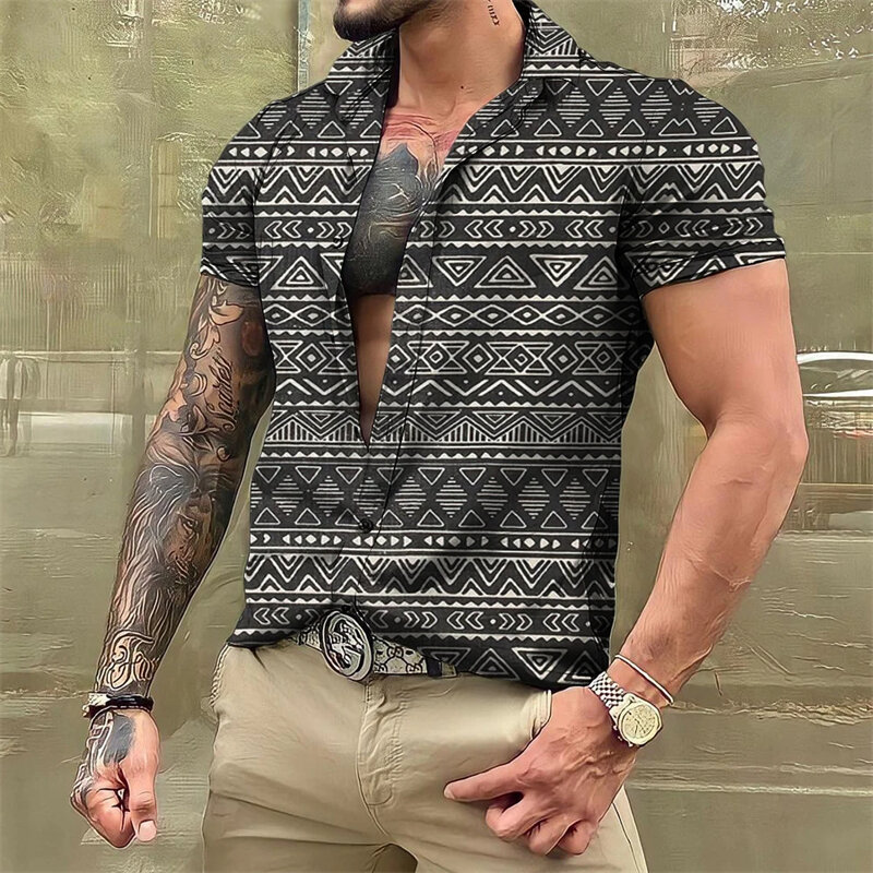 Baju kotak-kotak antik pria baru Musim Panas 2024 baju mewah kasual modis lengan pendek kemeja Hawaii untuk Pria Atasan uniseks Streetwear