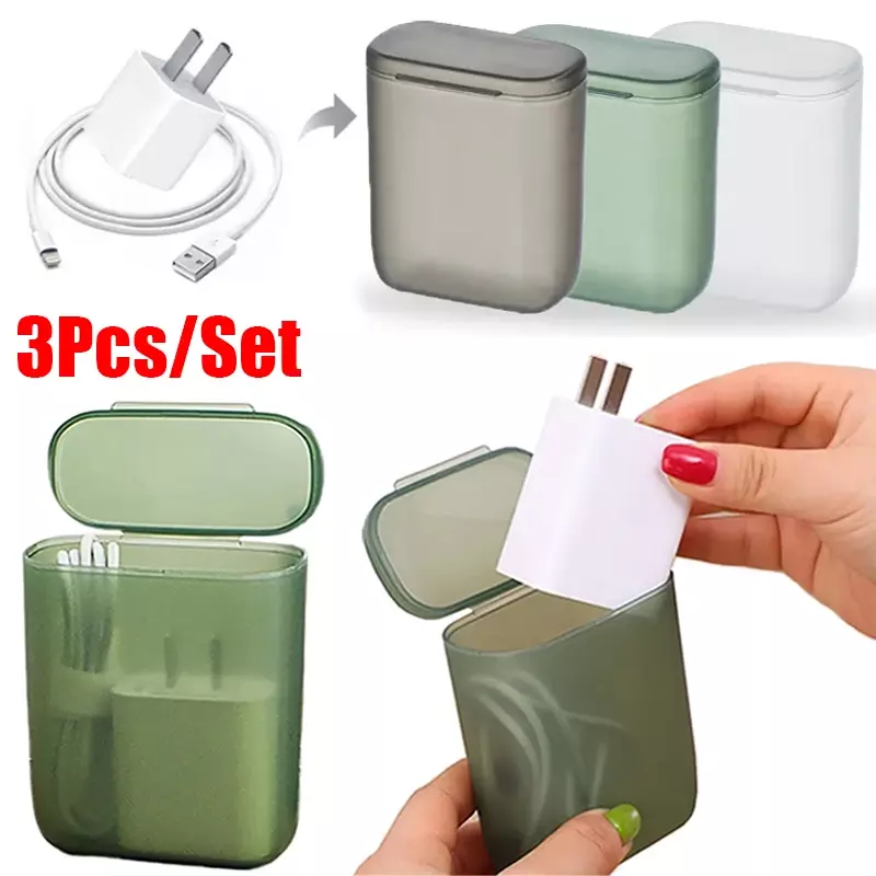 Desktop Data Cable Storage Box Dustproof With Cover Mobile Phone Charger Box Transparent Cable Wire Container Box in Office Home