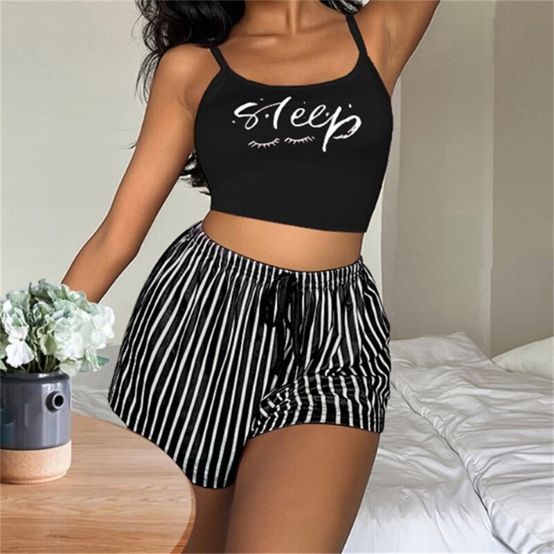 Summer Sexy Women Pajamas Set Camisole Sleepwear Cotton Home Clothes Tops And Shorts Cute Soft Sleeveless Nightwear For Female