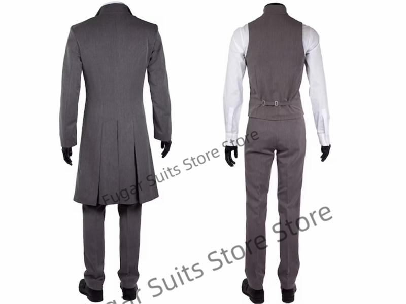 Fatos de negócios slim fit trespassado masculino, sking noivo, conjuntos de blazer masculino, longo, cinza escuro, clássico, novo, 3 peças