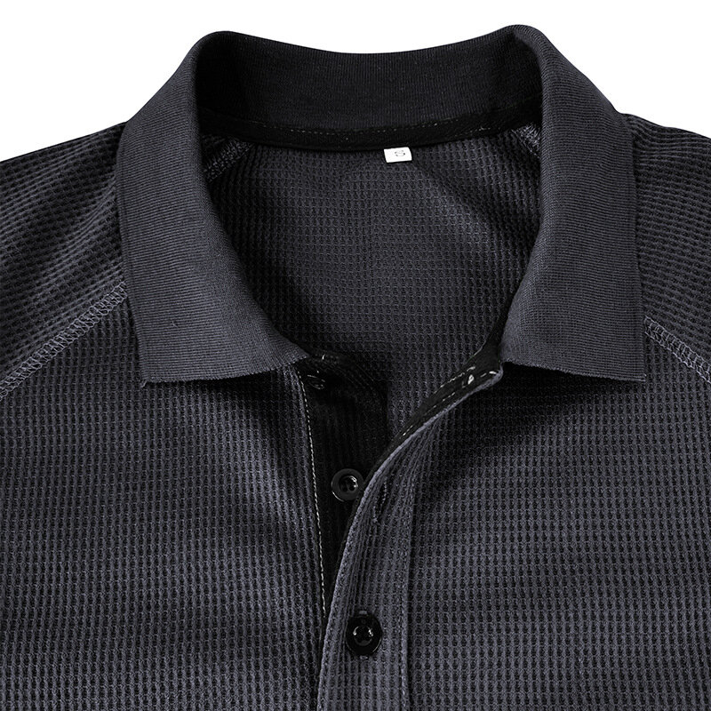 Men's Long-Sleeved Lapel T-shirt Men's Waffle Polo Shirt Men's Autumn Undershirt Top GD-WY