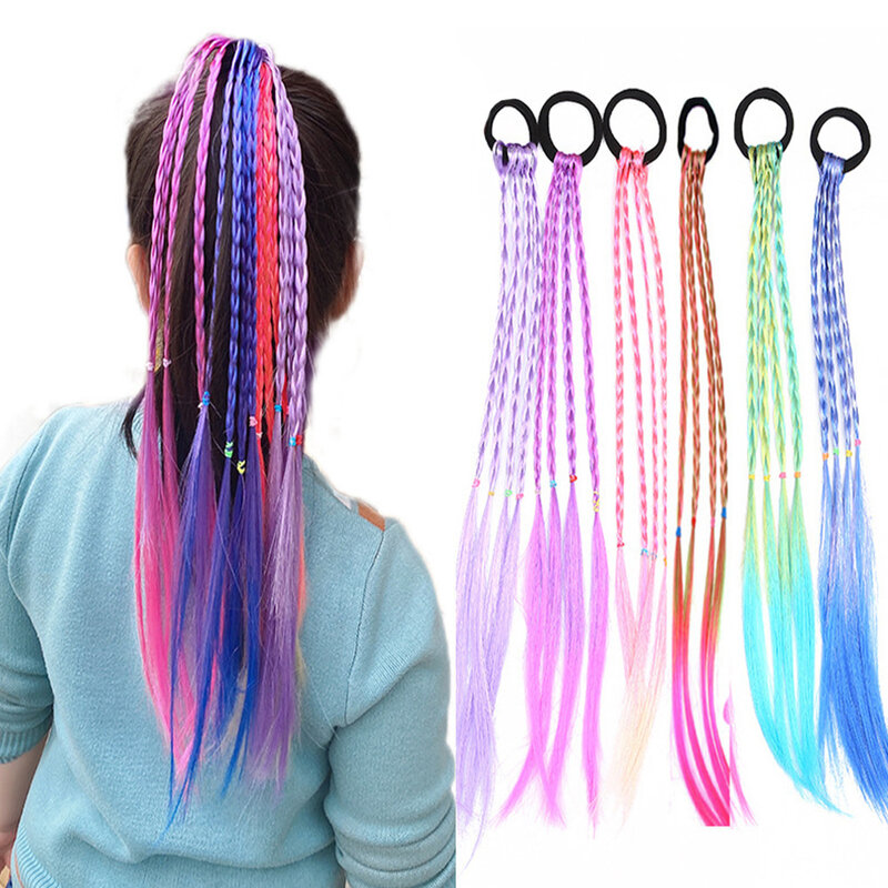 Colorido Ponytail Headbands para meninas, bandas de borracha Headwear, acessórios de cabelo, ornamento do cabelo, perucas, beleza, crianças