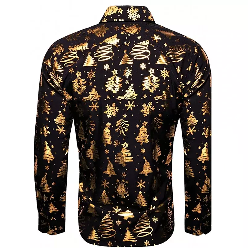Camisa masculina de botão dourado, tops de manga longa de Natal, elegante camisa lapela, designer casual de alta qualidade, 2024