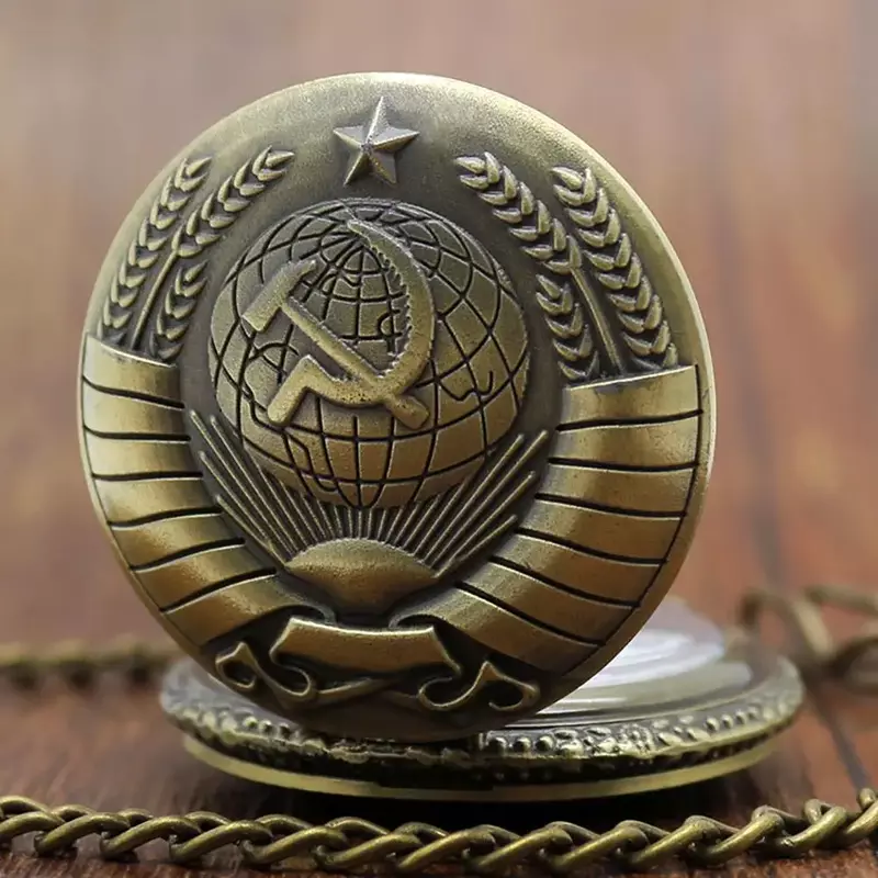 Emblemas vintage da urss, relógio de bolso com pingente de bronze, corrente, emblema de moda para homens e mulheres
