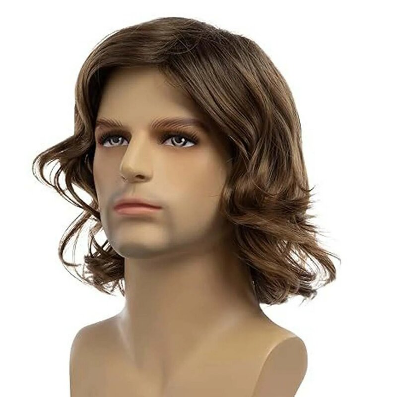 Темно-коричневый вьющийся парик для мужчин, короткие синтетические парики для красивых парней, прически, мужские волнистые стрижки, искусственные волосы