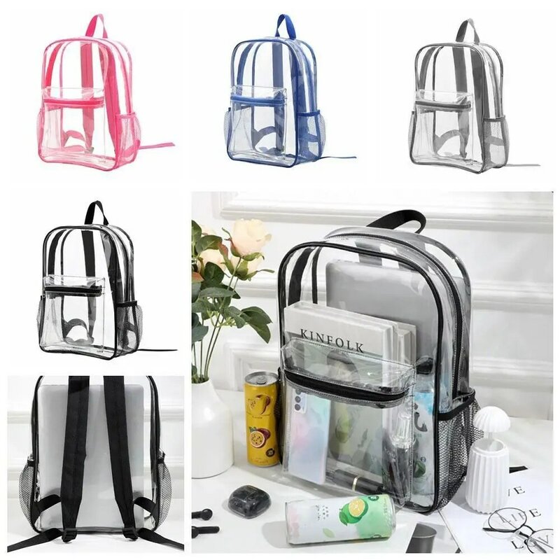 Visible Backpack Fashion Transparent Waterproof Zipper School Bag High Capacity Soft Pvc Hand Bag Backpack Travel Makeup Bags