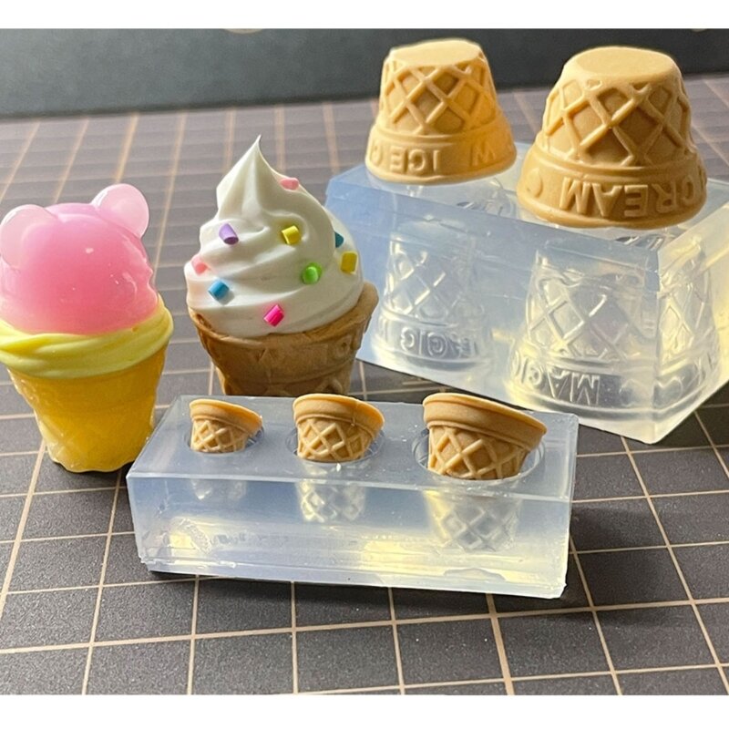 DIY 3D Ice Cream Cone Resina Mold Simulated Food Mini Bolo Cup Silicone Mold DIY Craft Hand-Making Acessórios