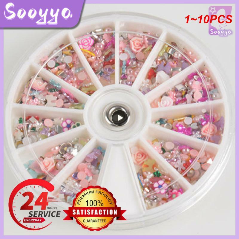 1~10PCS Mixed 3D Nail Art Decorations Tips Glitters Flower Star Heart Rhinestones Slice Nail Tools Manicure+Wheel Free Shipping
