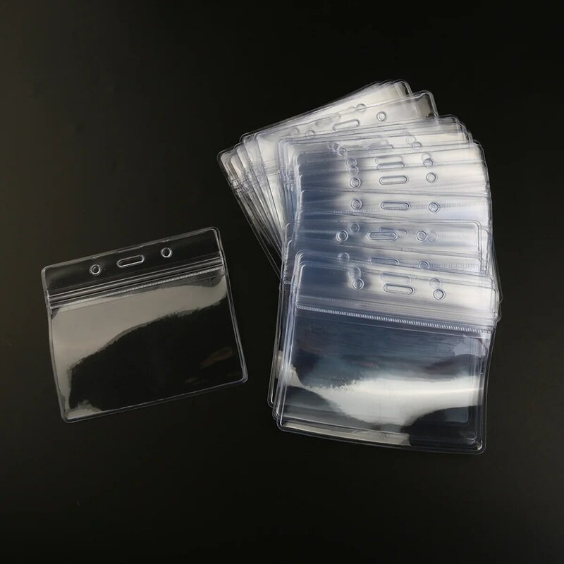 100 buah wadah ID lencana Tag nama Horizontal plastik tahan air (bening)