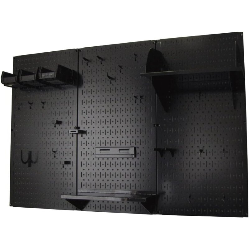 مجموعة تخزين Pegboard معدنية مع صندوق أدوات أسود ، منظم تحكم في الحائط ، أداة قياسية ، ملحقات سوداء ، 4 أقدام