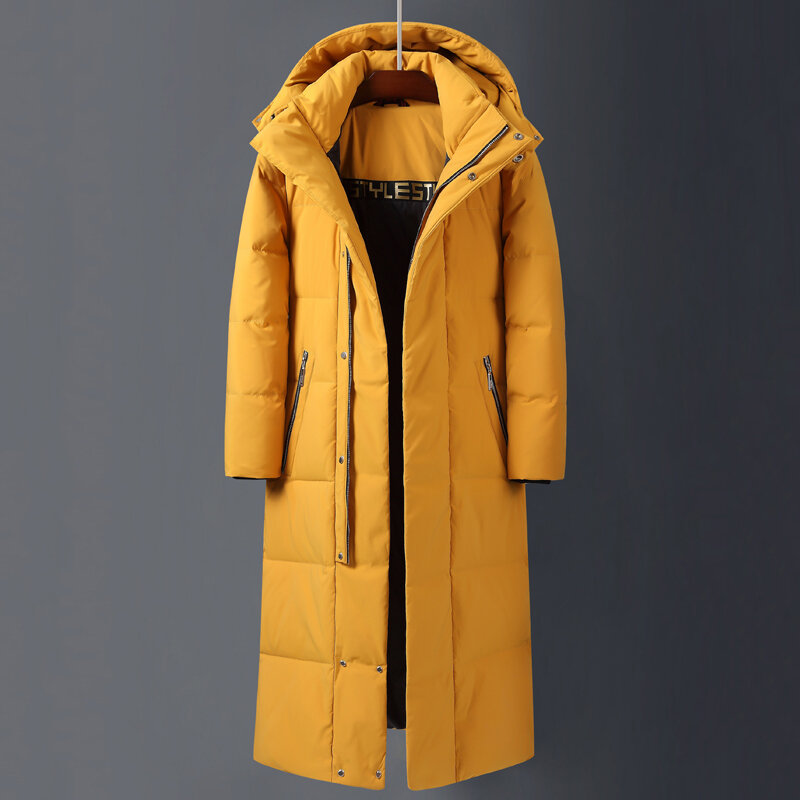 Abrigo de plumón con capucha para hombre, chaqueta de plumón de pato blanco, grueso y cálido, Parkas negras de marca de alta calidad, 90%