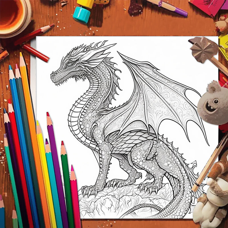 1PC Dragon Coloring Book Drawings for Kids Teens Adults Creative Inspirational Stress Relief Relaxation 20 Pages