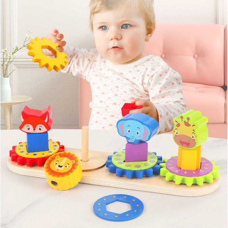 분류 및 쌓기 장난감 분류기 퍼즐, 나무 몬테소리 블록 장난감, 1, 2, 3 세 유아 모양 및 색상 쌓기