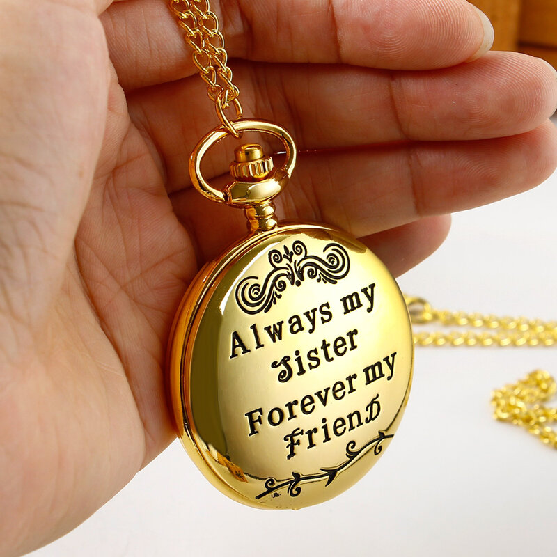 Fashion Gold To My Sister Necklace Pocket Watch Forever Friend Fob Chain Clock Quartz Watches For Women Gift
