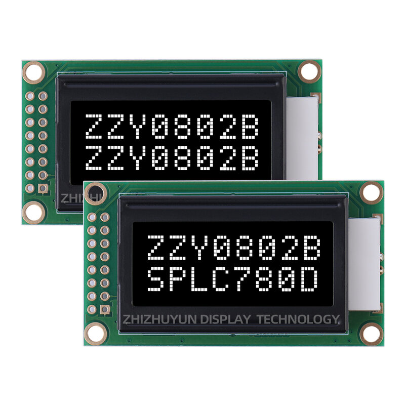 COB Módulo LCD, luz verde esmeralda, caracteres pretos, tela LCD, 16PIN, 0802B, 8*2 personagem