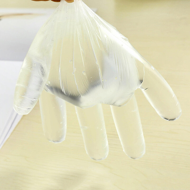 Guantes desechables de plástico transparente, guantes de cocina de grado alimenticio, resistentes al agua, robustos, 100 piezas