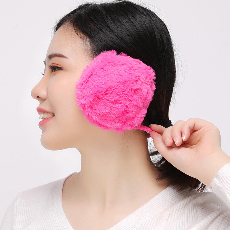 Women Girl Winter Warm Earmuffs Fluffy Fold Burger Shape Plush Fur Headphones Solid Color Outdoor Cold Protection Ear Cover 2023
