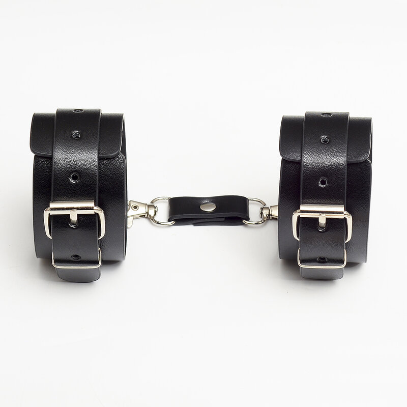 Черные наручники из искусственной кожи для секса, Короткие стильные высококачественные завязанные наручники, скобы, пара сексуальных забавных игрушек для влюбленных, загадочный подарок с узлом
