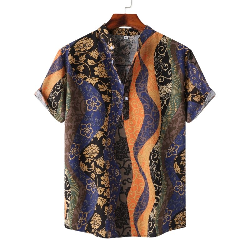 Men's Hawaiian Beach T-Shirt, Camisas Masculinas, Roupas de Verão, Luxo, Original, Frete Grátis, Blusas de Moda Social