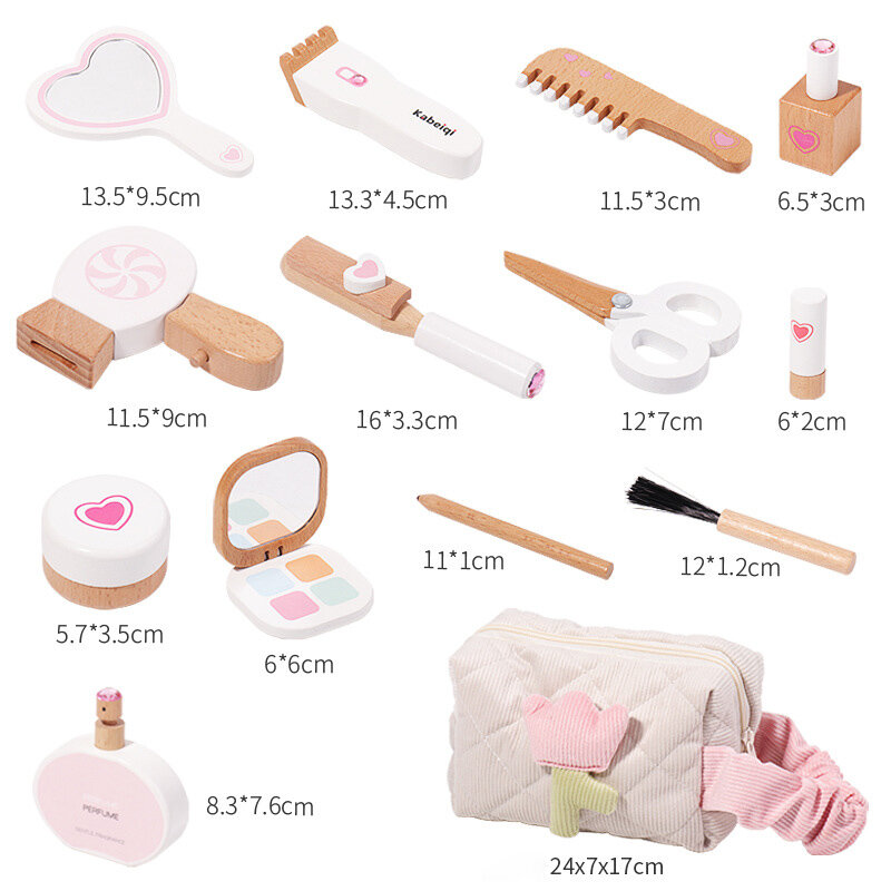 Kit de maquillage de simulation en bois pour enfants, ensemble de cosmétiques pour bébé, rouge à lèvres en bois pour enfants, jouets de beauté et de mode, jeux pour filles