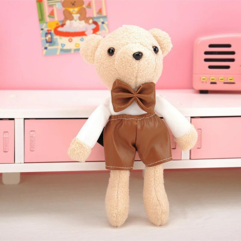 16cm Cartoon Teddy pantaloni in pelle orso peluche bambola portachiavi carino peluche bambola ciondolo bambola regalo di festa per bambini