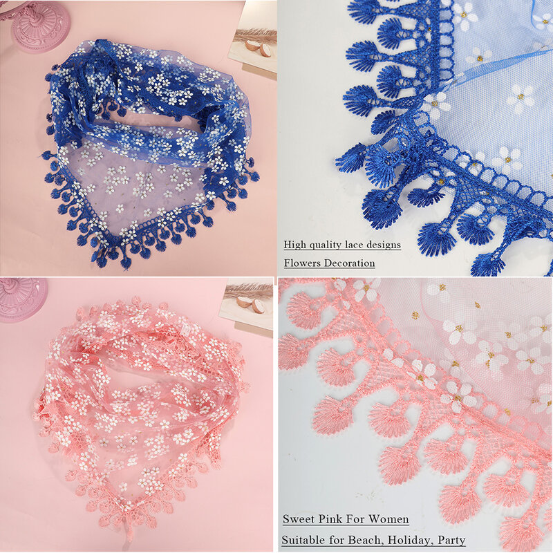160*50cm Women Tassel Triangle Scarf for Church Prayer Shawl Embroidered Lace Veil Floral Headcovering Veils for the Church's