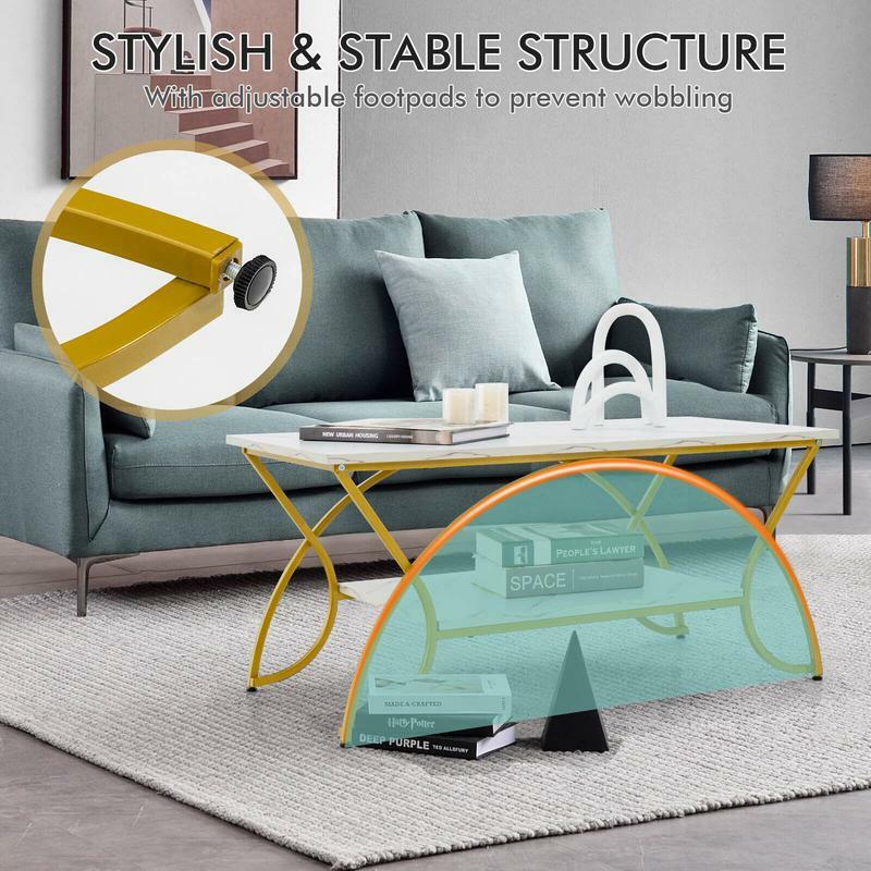 Tavolino a 2 livelli rettangolo dorato per soggiorno-dorato