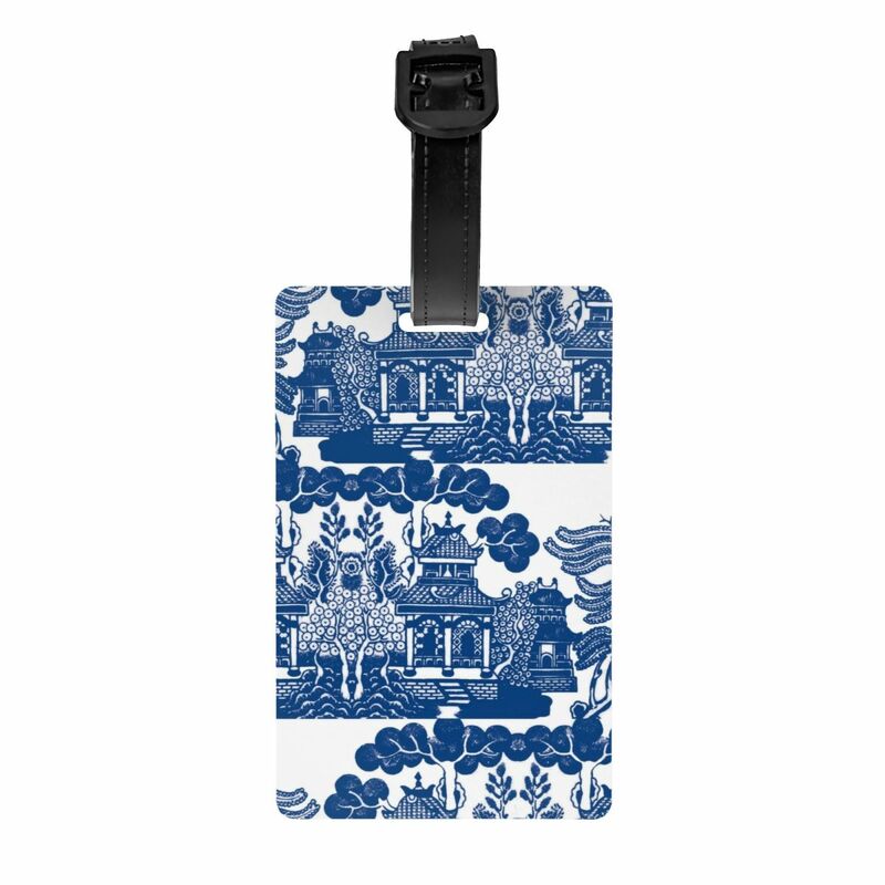 Blue Willow Chinoiserie Blue And White Porcelain Inspiration Luggage Tag Suitcase Baggage Privacy Cover ID Label