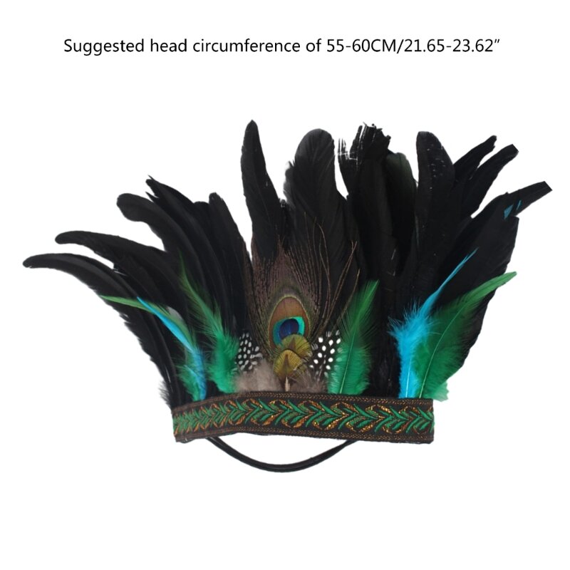 Diadema plumas real con aro para estilo étnico, diadema Halloween para niñas