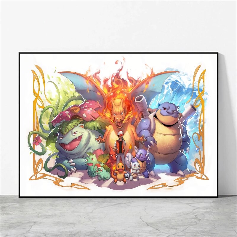 Pokémon Canvas Posters para Decoração de Parede, Bulbasaur Art Picture Print, Classic Hanging Painting, Classic Birthday Gifts