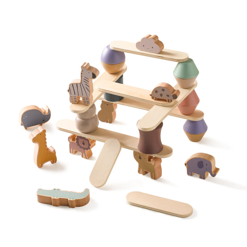 Деревянные Мультяшные строительные блоки, игрушки Монтессори, балансировочная игра, обучающая игрушка для детей