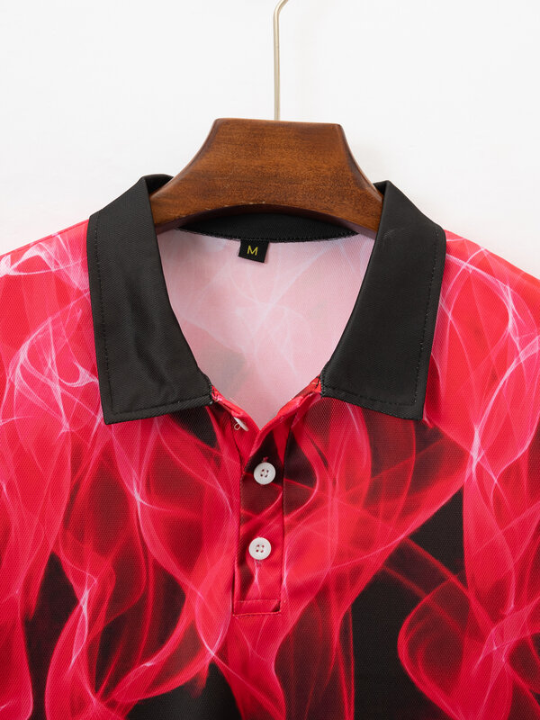 남성용 동물 폴로 셔츠, 3D 불꽃 인쇄, 캐주얼 데일리 라펠 티셔츠, 남성 의류, 여름 반팔 상의