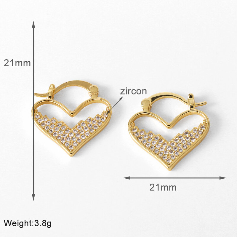 FLOLA Chunky Heart Half Crystal Drop Earrings Gold Plated Copper Earring Fashion jewelry Girlfriend's Gifts ersa313