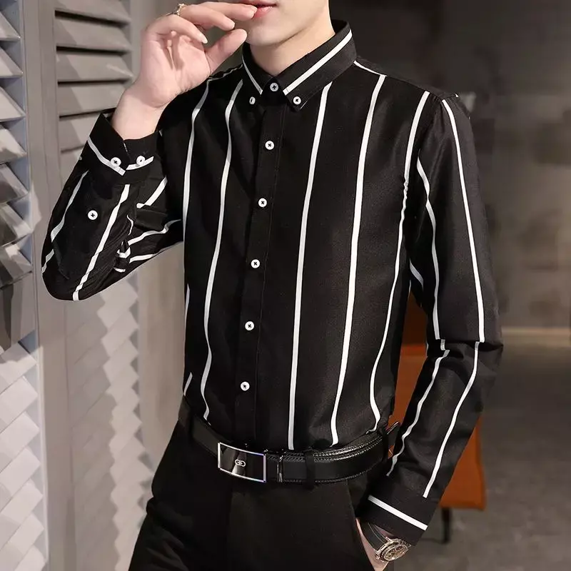 Business Casual Formal Spring Summer Autumn Loose Fashion Office Lady Striped 2023 Men's Clothing Turn-down Collar Shirts Button