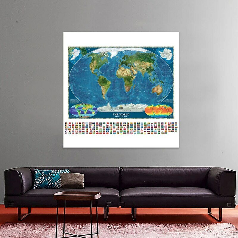 90*90cm la mappa del mondo pittura su tela decorativa Poster senza cornice Wall Art Print soggiorno decorazione della casa materiale scolastico