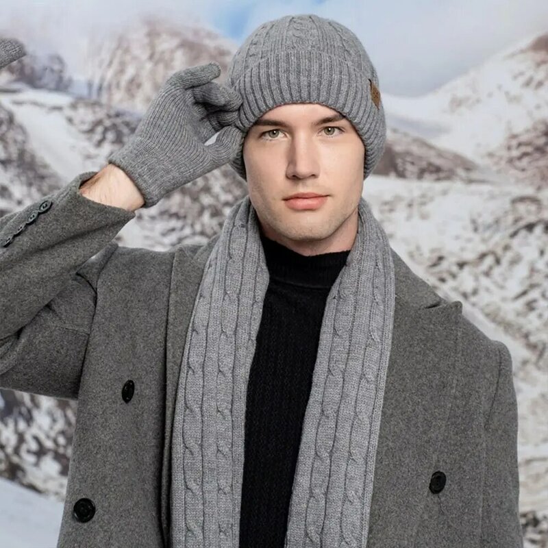 Sarung tangan Beanie hangat, topi Beanie hangat Set sarung tangan trendi lembut 3 dalam 1 layar sentuh kasual musim dingin untuk wanita & Pria