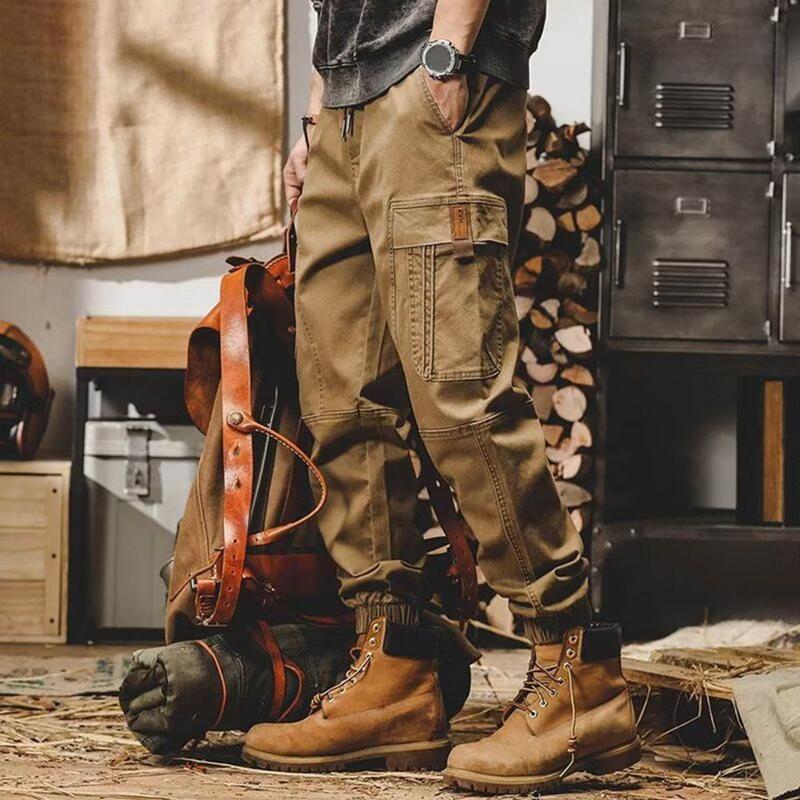 Мужские брюки, стильные мужские брюки-карго с несколькими карманами и эластичным поясом, дизайнерские уличные брюки до щиколотки