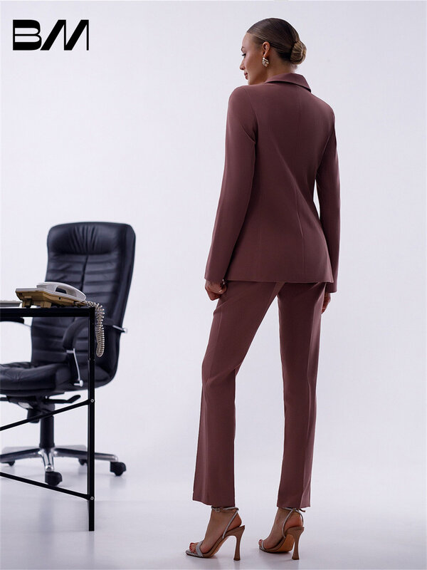 Formalne jednokolorowe dekolt w serek damskie garnitury ze spodniami wiosenny letni garnitur biurowy dwurzędowe garnitury biznesowe smoking ślubny marynarka garnitur