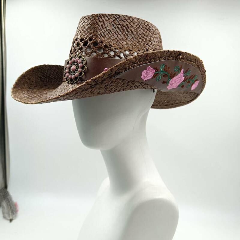Ковбойская соломенная шляпа лимонно-желтого цвета с вышивкой, 2024, ковбойская шляпа от солнца в западном стиле, шляпа В рыцарском стиле на весну и лето, широкая шляпа сомбреро