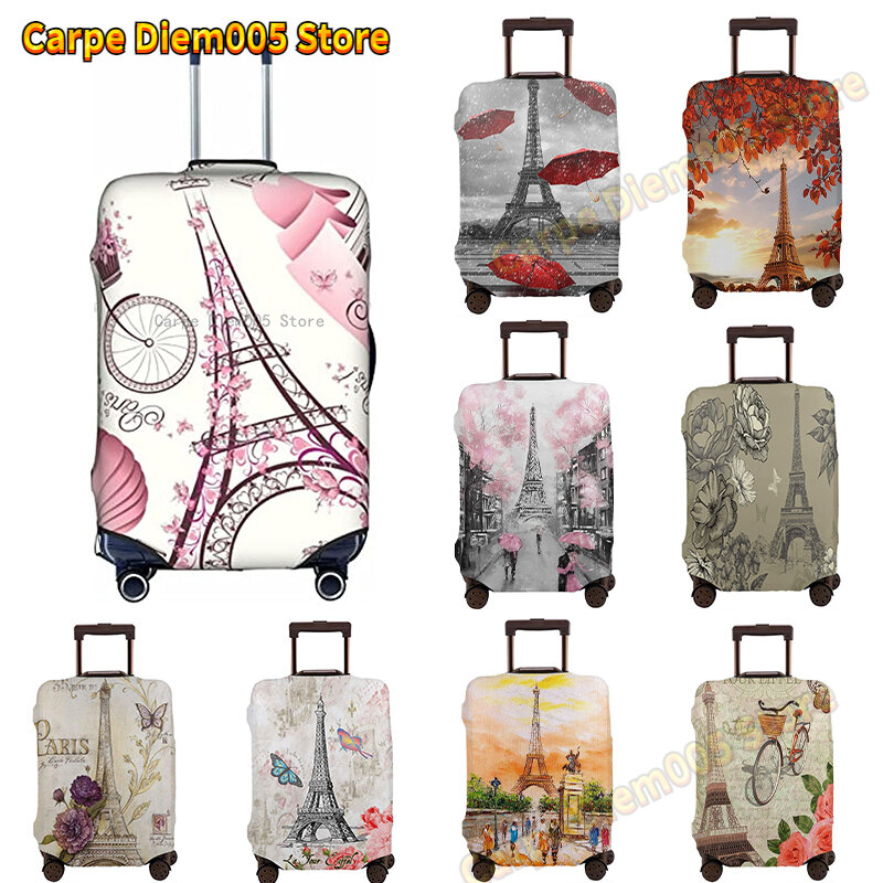Eiffel Paris Tower With Pink Flowers Suitcase Cover Travel Luggage Protector Cover Fits 18-32 Inch Suitcase