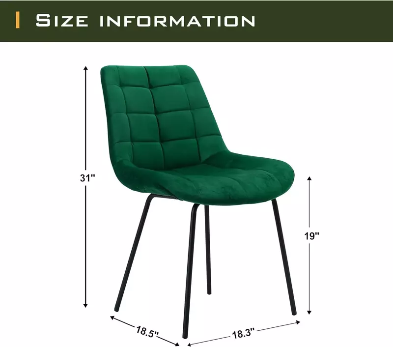 Aksamitne krzesła do jadalni, tapicerowane krzesło recepcyjne, krzesło akcentujące z metalowymi nogami do domowej kuchni, salonu, zestaw 2 szt., zielone
