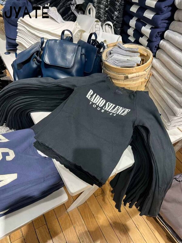 Harajuku sexy schwarz Slash Neck T-Shirts Frauen Sommer neue Baumwolle lässig schlanken Brief druck Langarm T-Shirt Vintage Chic süße Tops