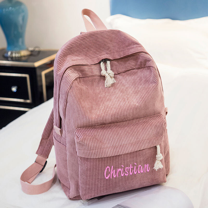 Персонализированная Вельветовая школьная сумка, однотонный Универсальный студенческий простой рюкзак, индивидуальная вышитая вместительная сумка с логотипом
