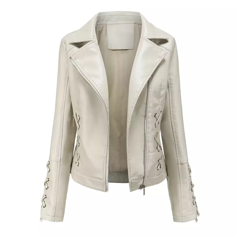 2024 Ladies New Fashion Woven Leather Women's Lace-up Casual Leather Jacket