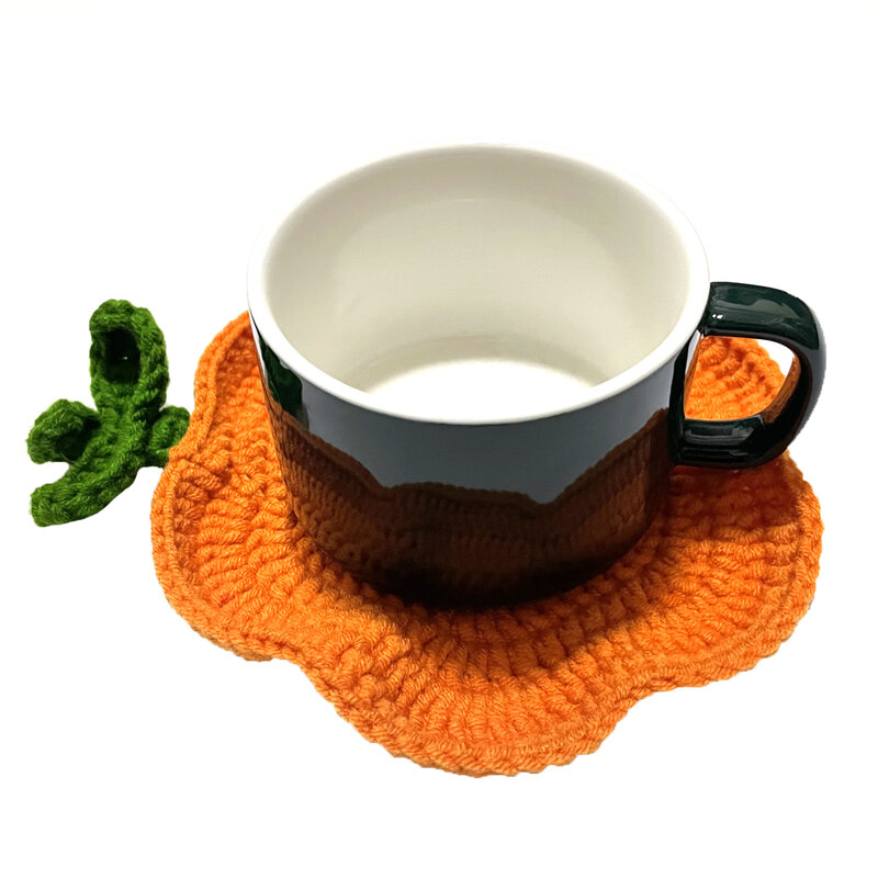 BomHCS    6PCS Multi Knitted Green Leaves Flower Mats for Cup Placemats Small Coffee Mug Doilies