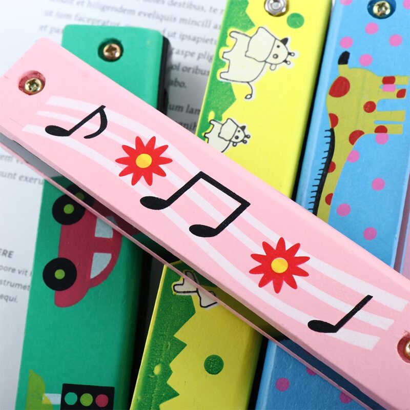 Harmonika Kayu untuk Mainan Anak-anak Alat Musik 16 Lubang Dua Baris Pukulan Kartun Warna Woodwind Mulut Harmonika Melodica