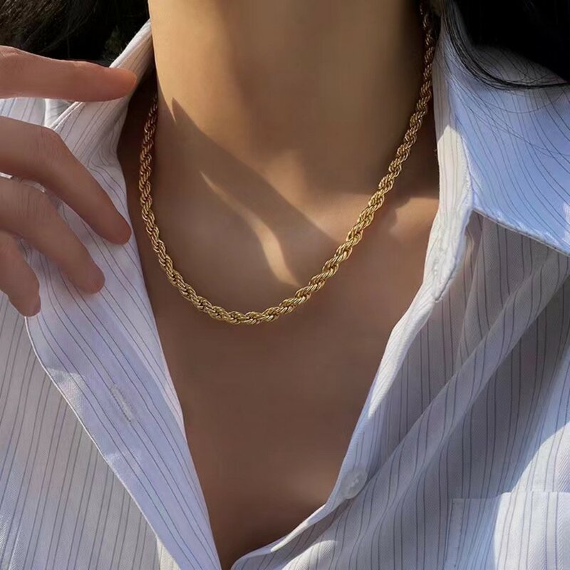 Noble 18k Gold Rope Chain Necklace para homens e mulheres, charme do casamento, presente da jóia, moda, 45-60cm, 4mm, atacado, 18 "-24"