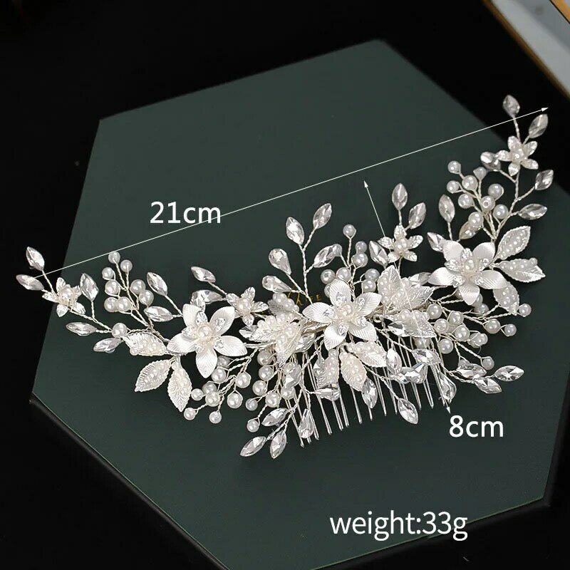 Srebrny grzebień kwiatowy dla panny młodej perła wykonana ręcznie spinka do włosów